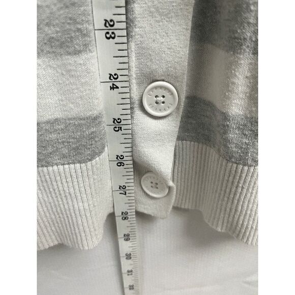 Express Womens 3/4 Sleeve Open Front Cardigan Sweater Size Medium Striped Gray - Picture 2 of 6